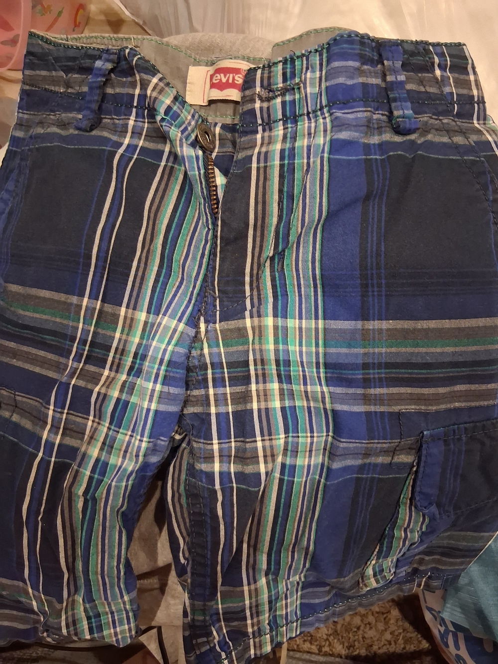 Levi's Blue and Green Plaid Kids Cargo Shorts